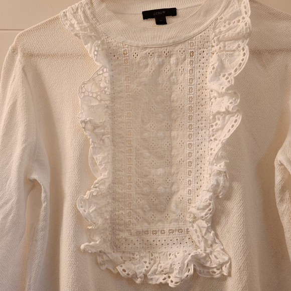 J. Crew Womens White Eyelet Bib Sweater Size M 100% Cotton - Picture 2 of 5